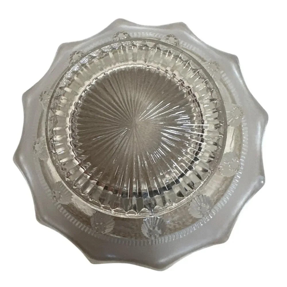Vintage Pressed Clear Glass Candy Dish Flower Scalloped Edges Starburst